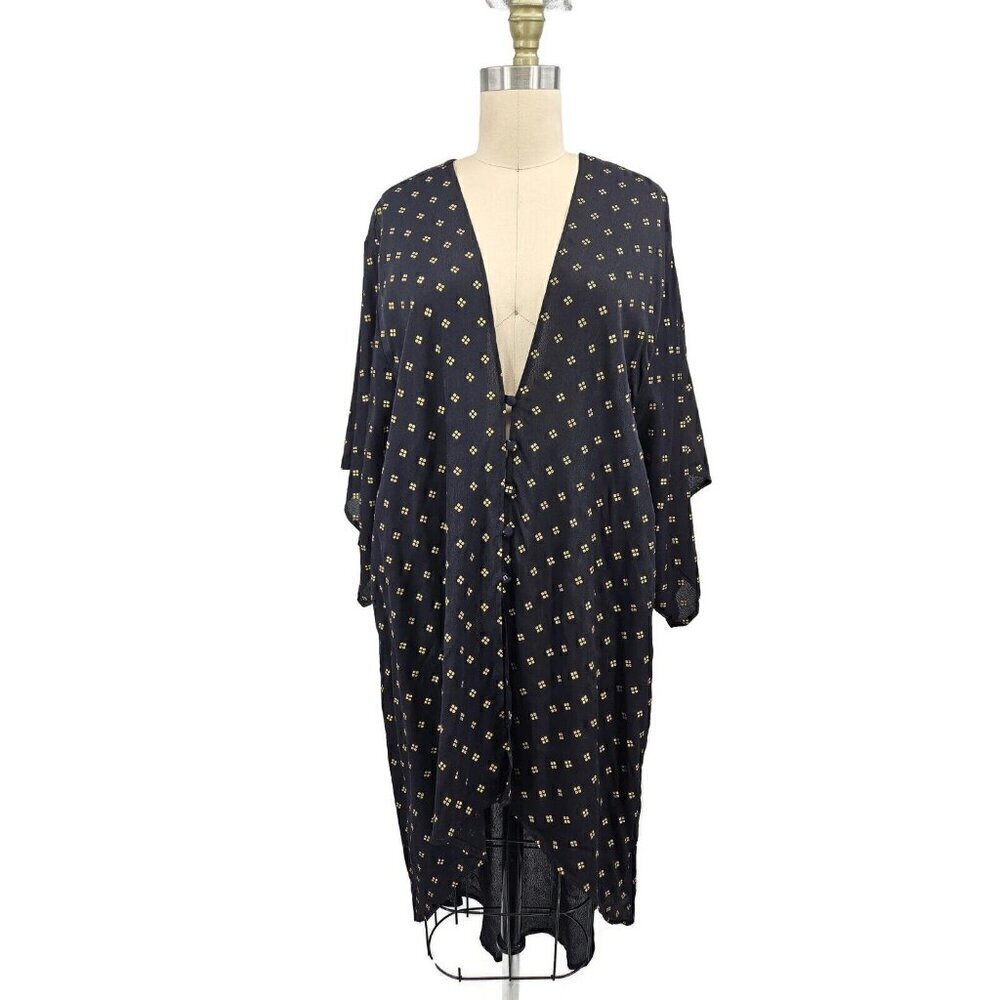 New Flynn Skye Stevie Kimono Womens One Size Black Gold Rayon Cover Up